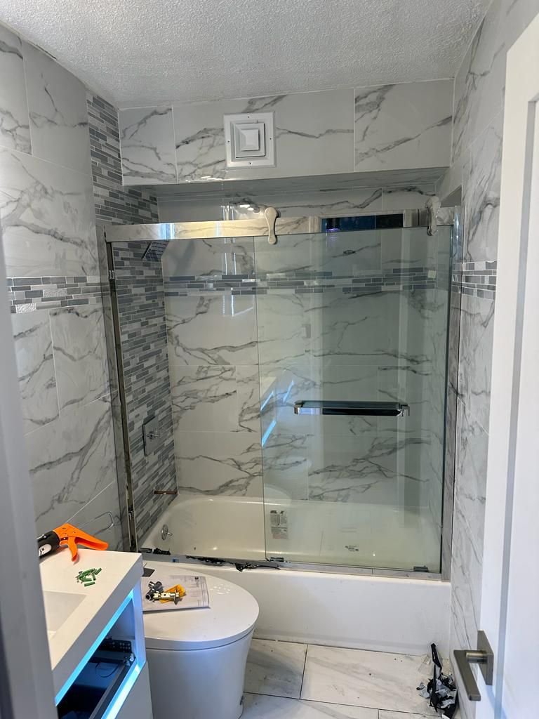 Marble Tile Bath Surround & Glass Enclosure Upgrade