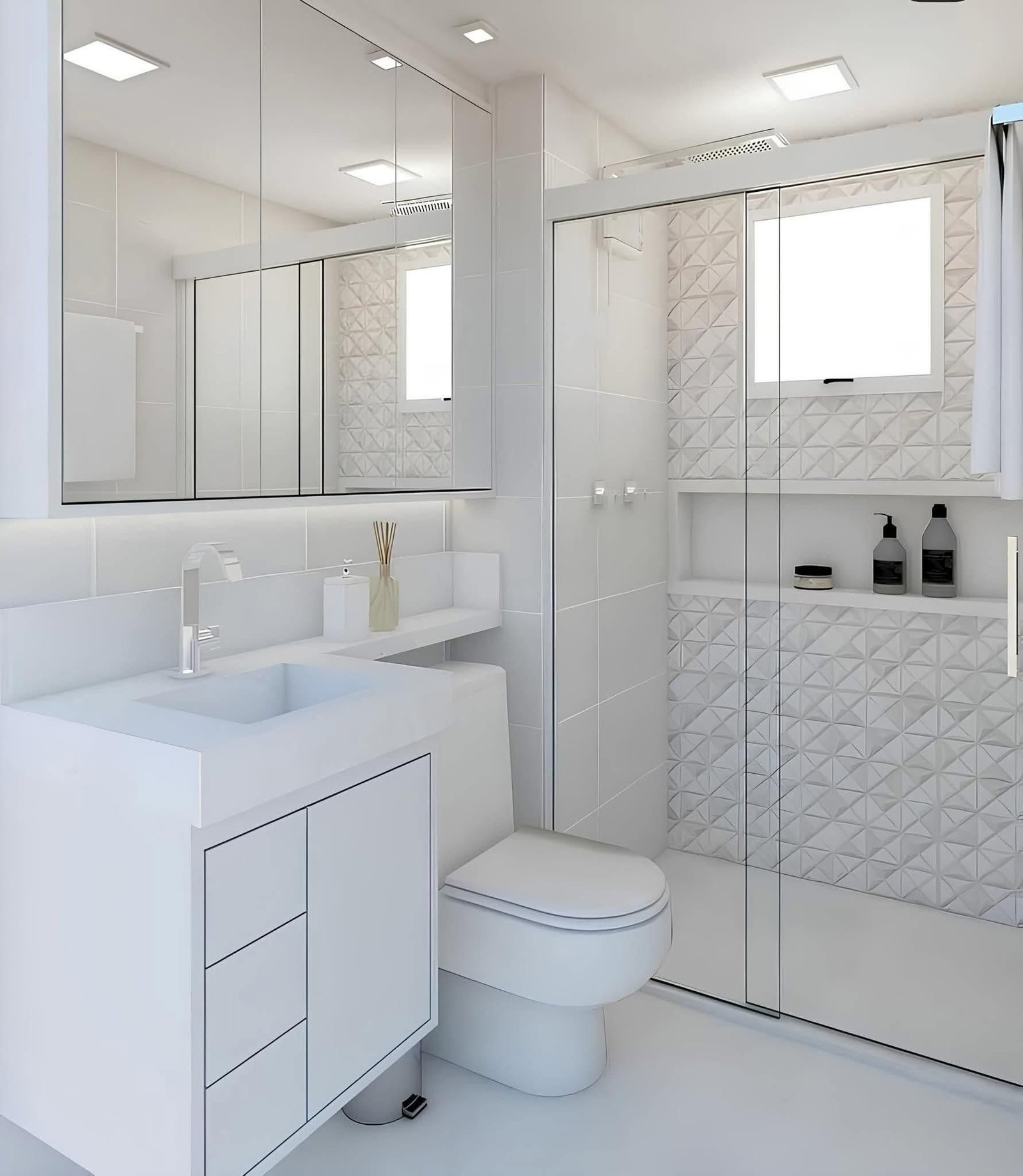 Clean-Line White Bathroom & Geometric Shower Renovation