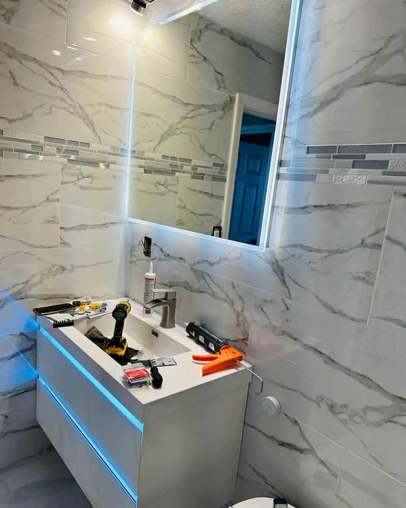 Marble-Effect Tile & Floating Vanity Bathroom Upgrade